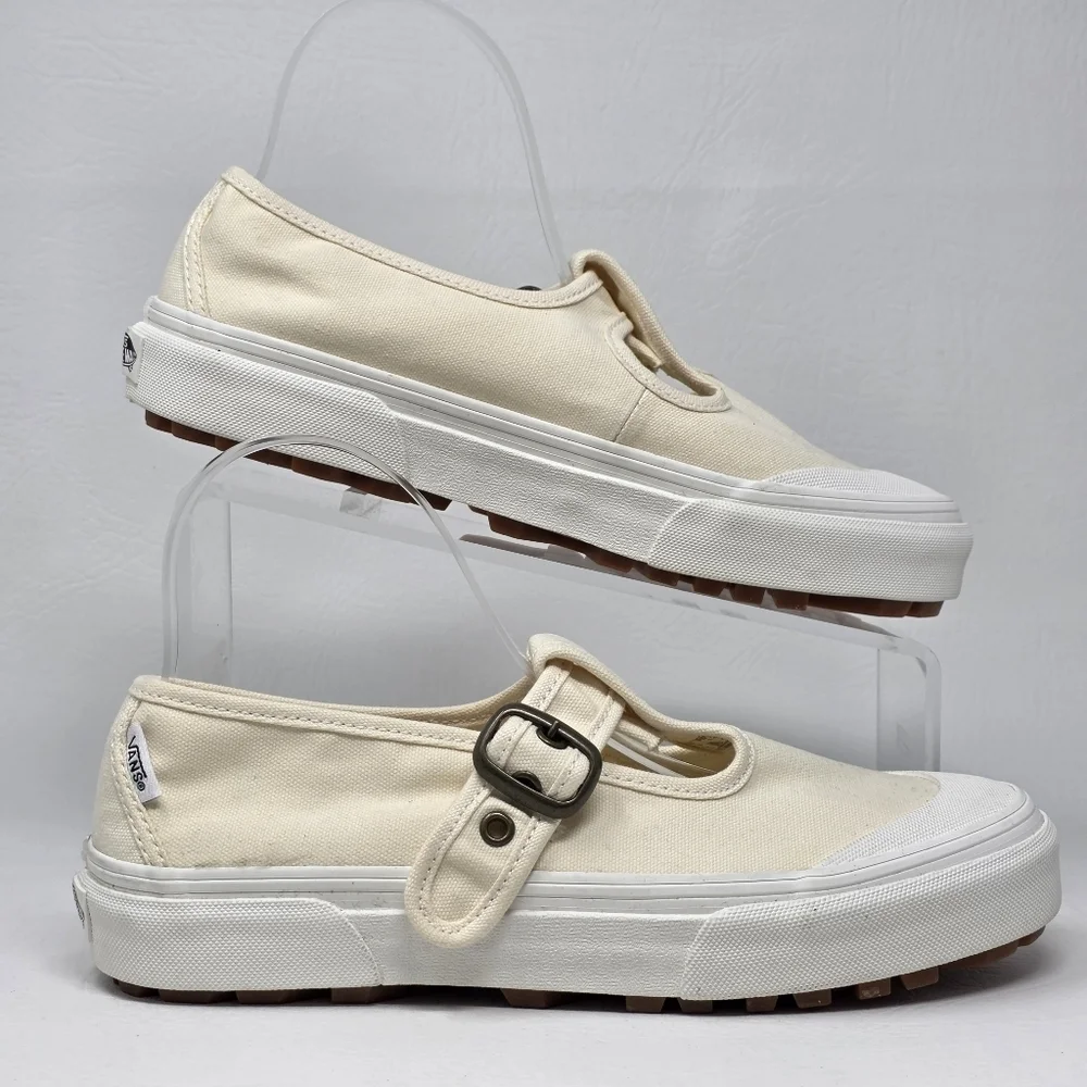 Vans Style 93 Mary Jane Women's Size 6 Beige Linen Canvas Buckle Shoes NEW